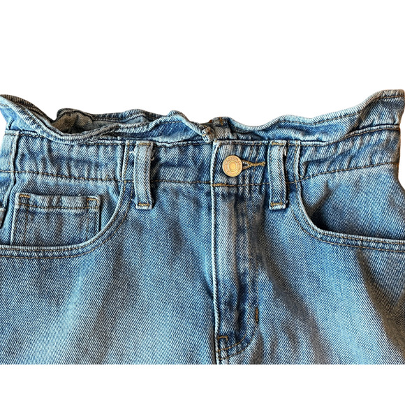 3/$20 PacSun Sz XS 23 Denim Mini Skirt 14"L Ruffle on Waist 5 Pocket Jeans Style - Picture 3 of 8